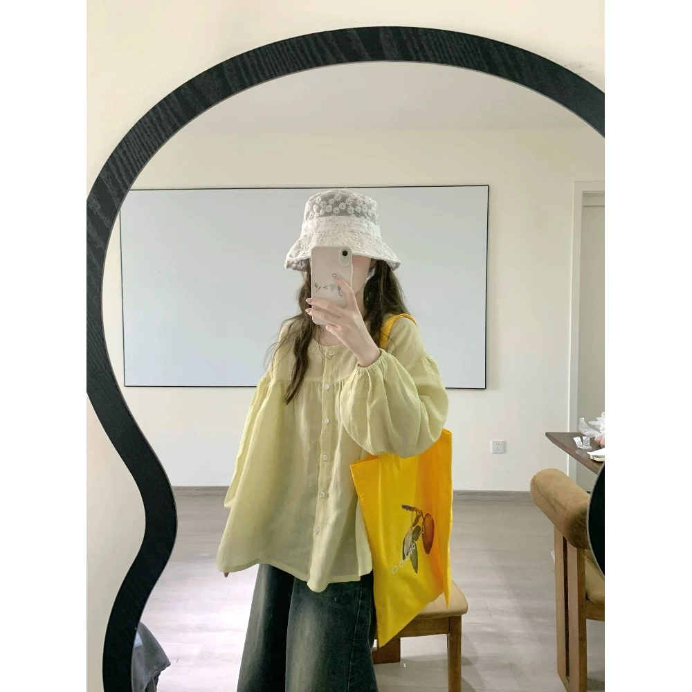 柠檬黄娃娃衫衬衫宽松轻薄透气显白