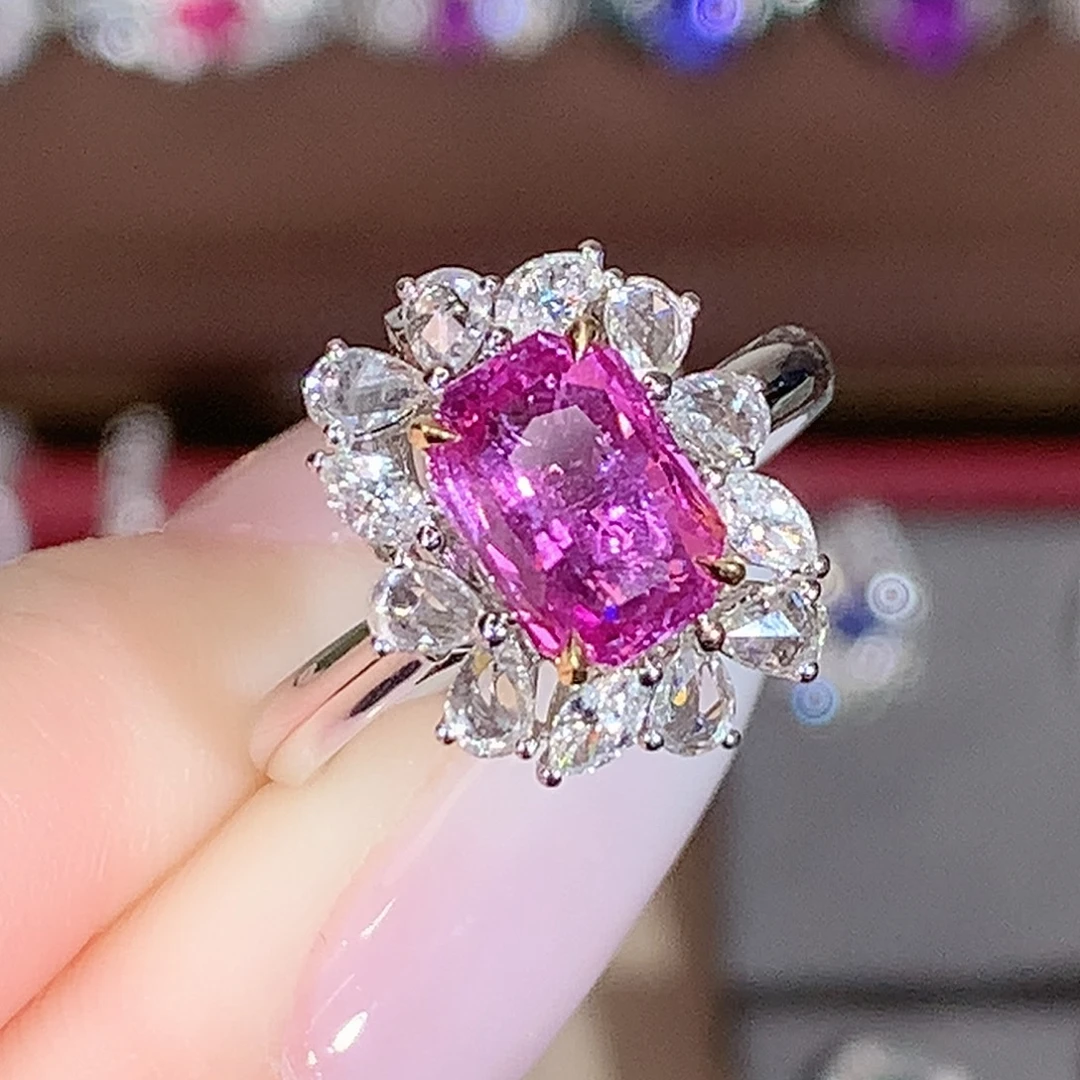 彩色蓝宝石18K金镶嵌戒指1.99ct/天然宝石/七天无理由