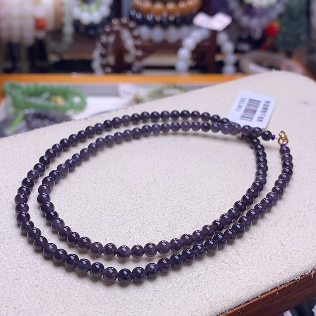颈饰未镶嵌和田玉烟紫金镶帝王紫项链4MM