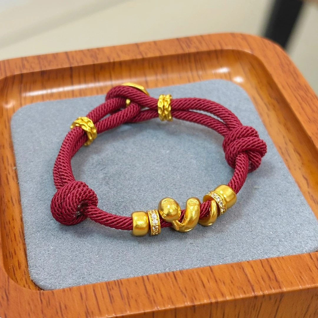 SL2491 卷卷蛇盘缠手链本命年红绳编织手链复古中式蛇