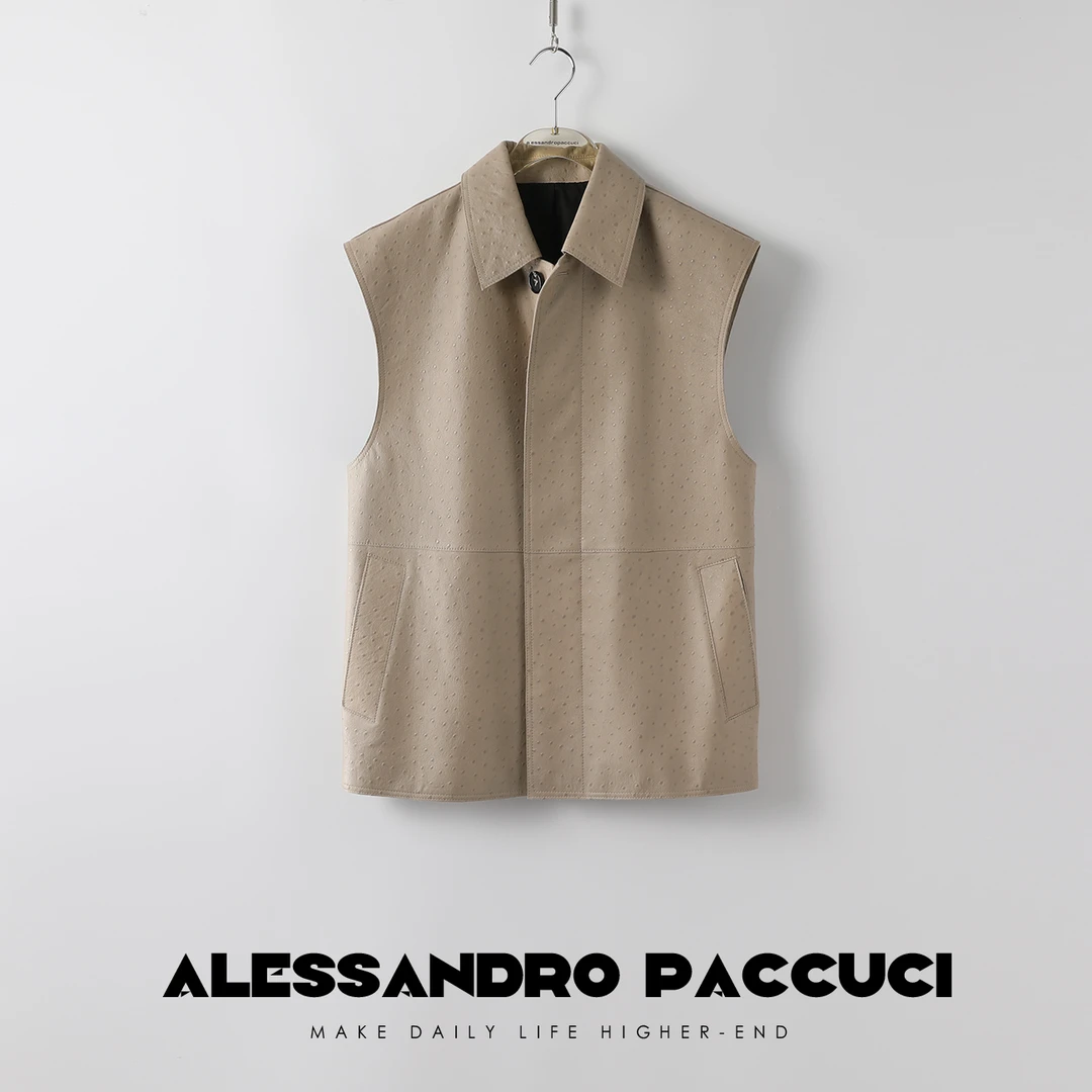 AP洛哥23887X绵羊皮仿驼鸟纹翻领三色时尚百搭马甲外套皮衣