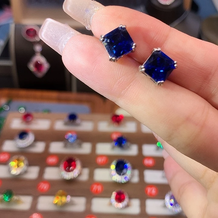 耳饰蓝宝石银S925镶嵌