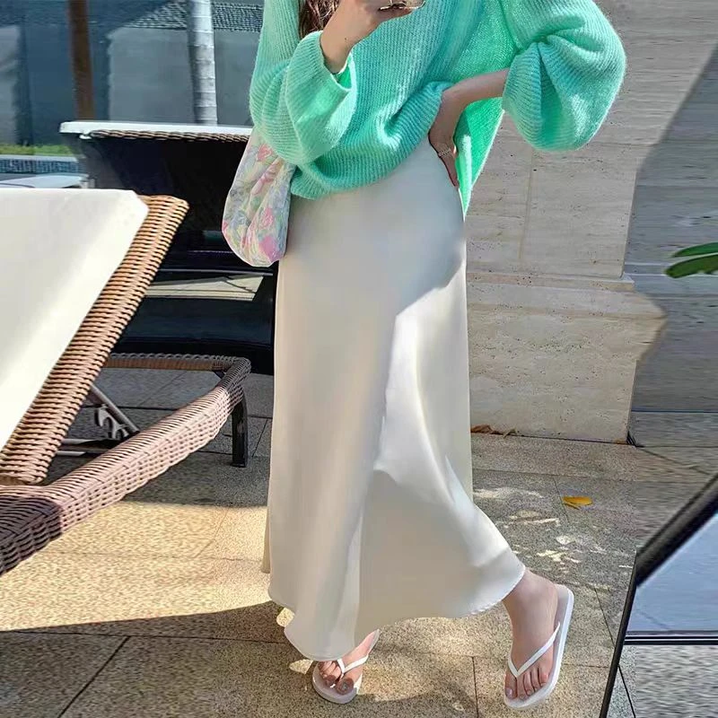 韩系慵懒气质A字中长裙春季垂感百搭高腰显瘦半身裙5008