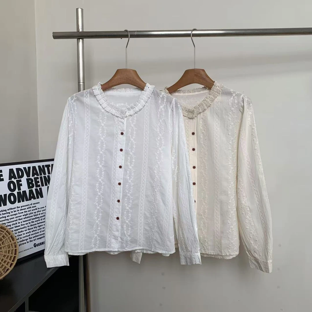 素心轻奢 2025秋季花边领长袖立领常蕾丝衬衫减龄气质衬衫女
