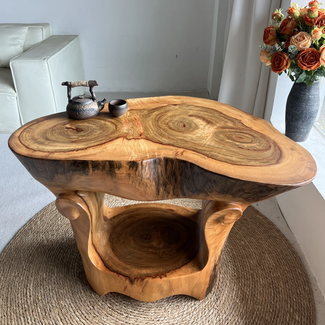 实木原木阳台飘窗茶几边几茶台茶桌，规格84-57-60长宽高