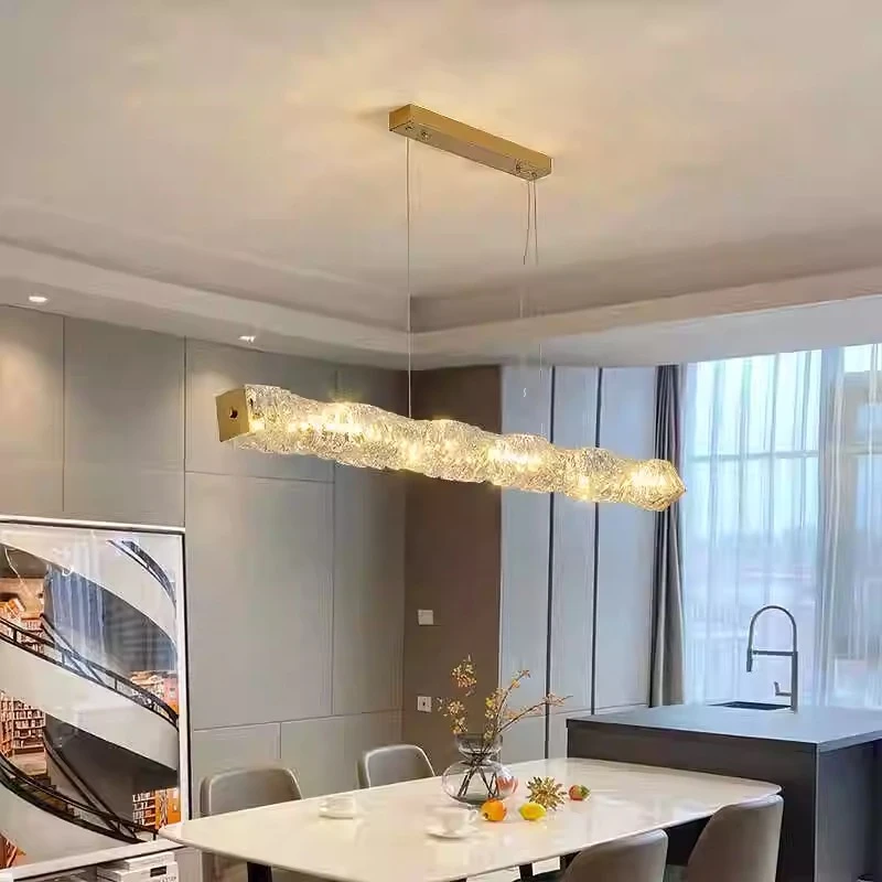 意式高级感餐厅吊灯现代简约水晶一字长条饭厅灯吧台轻奢餐桌灯具