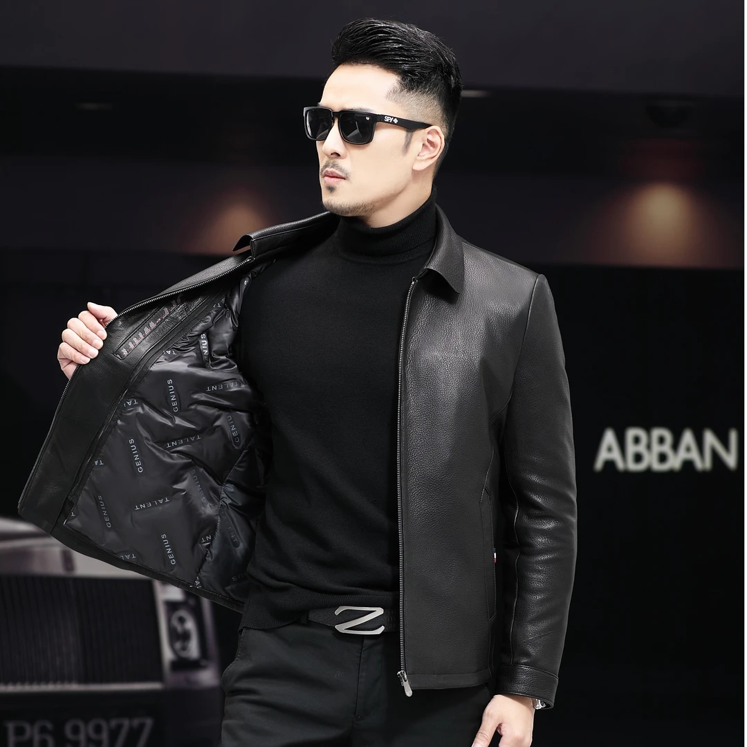 2025冬季新款皮衣海宁真皮皮衣男山羊皮商务款冬季加绒加厚可脱卸