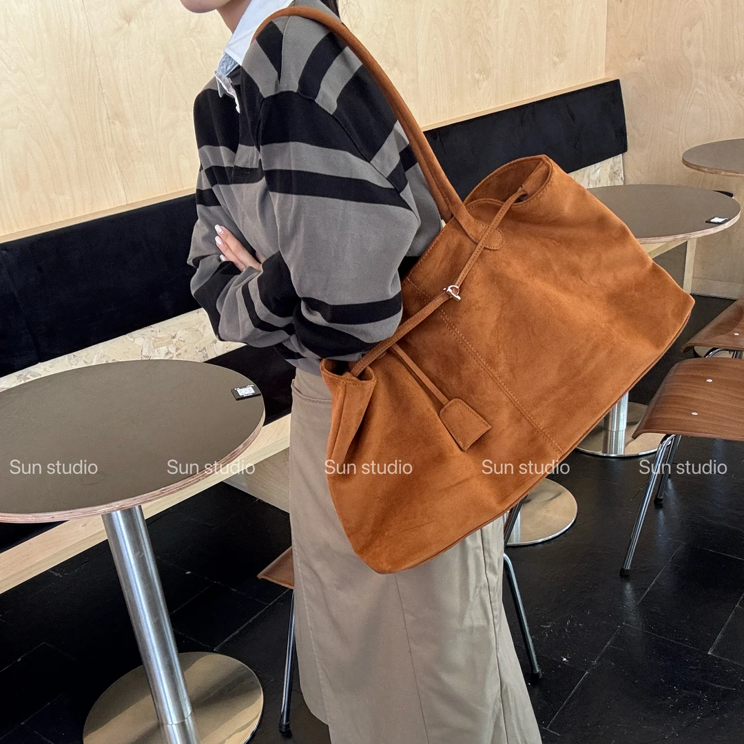 【Sun·studio】秋冬复古麂皮绒托特包/大容量腋下单肩包/慵懒通勤
