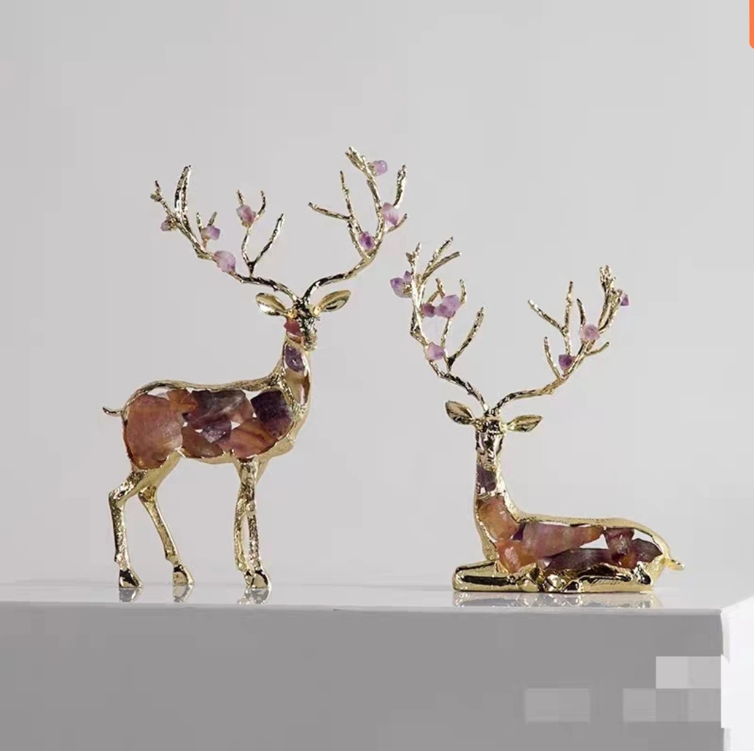 轻奢水晶鹿摆件客厅电视柜玄关家居饰品乔迁新居送礼办公室装饰