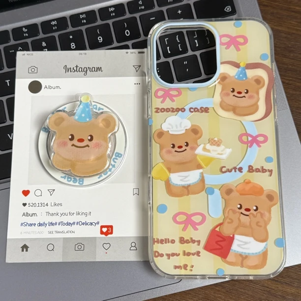 磁吸壳帽子黄油小熊支架适用iPhone16苹果15ProMax/14/13手机壳12