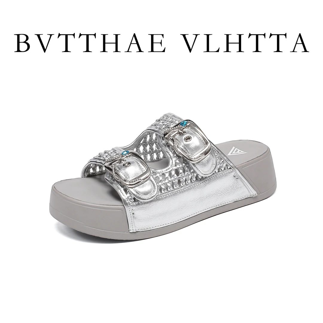 【官方正品】【5G防伪芯片】BV 女士夏季新款百搭编织外穿厚底凉拖鞋