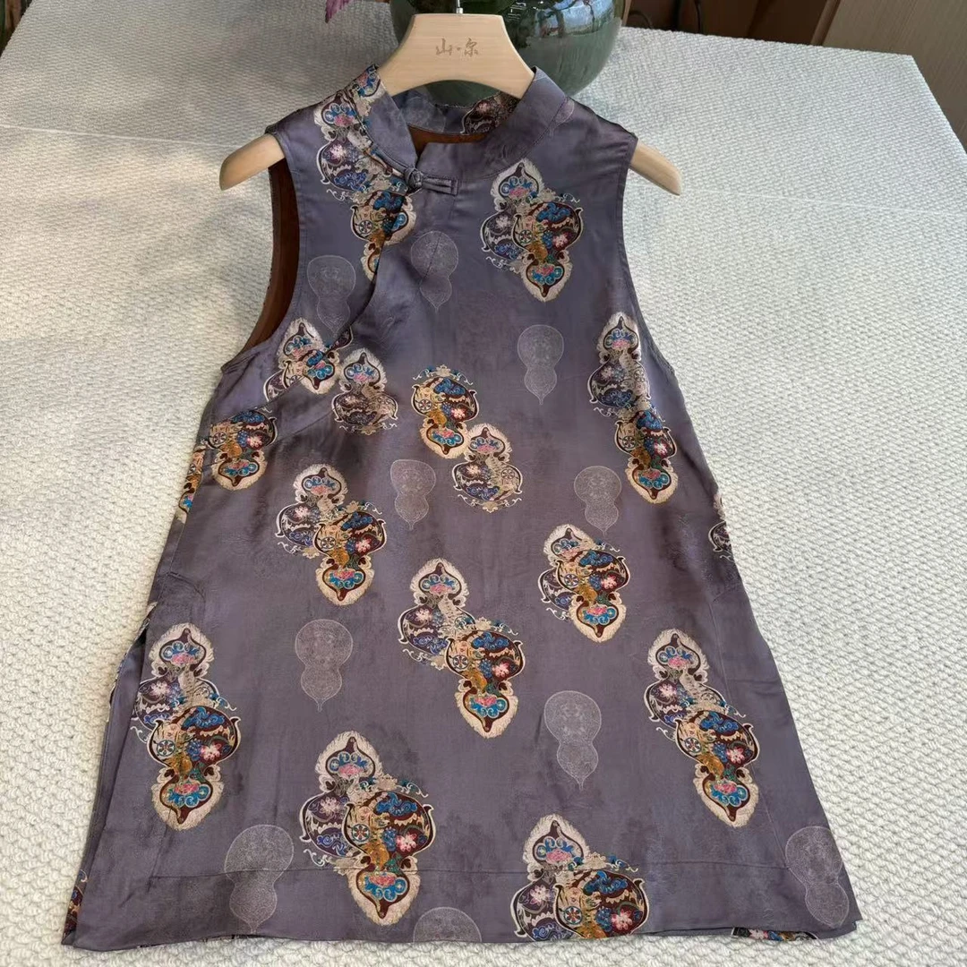 山.尔【净瑄】100桑蚕丝香云纱无袖上衣