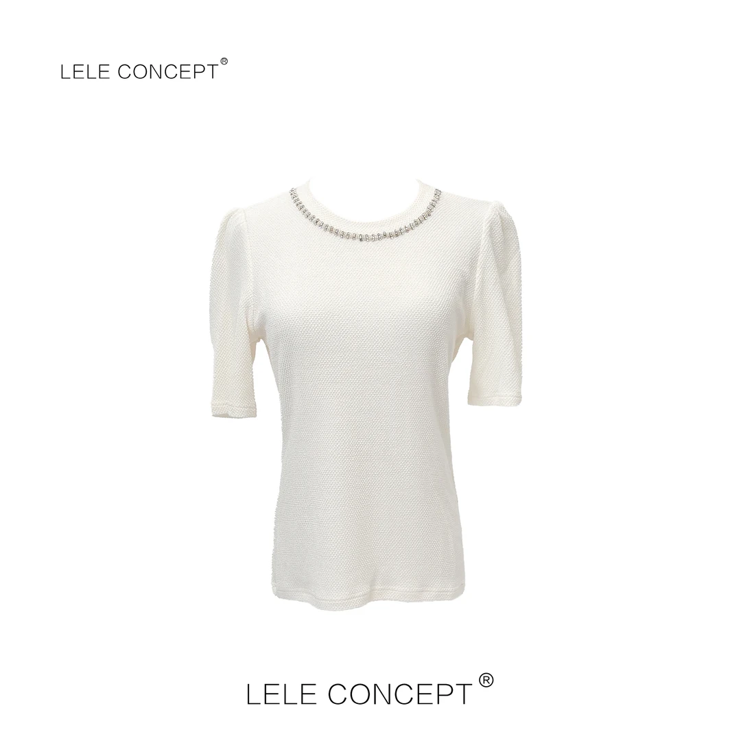 LELE CONCEPT丨【精选推荐】简约个性钉珠半袖上衣S0758