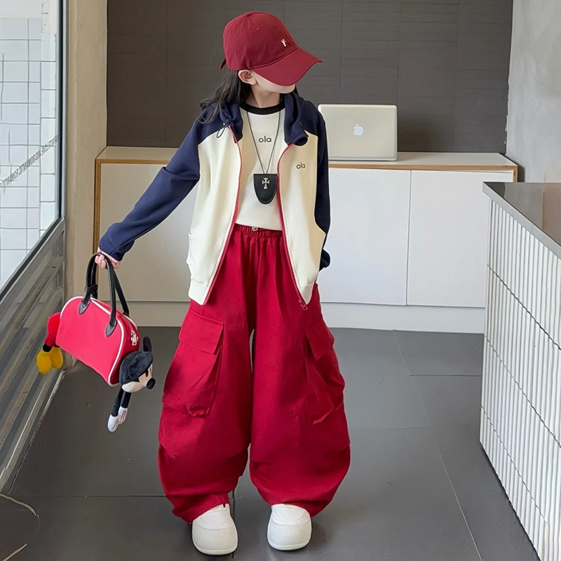 女大童秋装开衫套装2025新款时髦洋气休闲小女孩春秋工装裤两件套