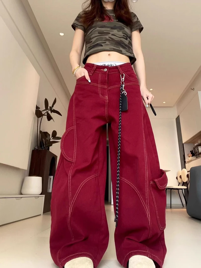 加境|美式长裤中腰直筒裤牛仔裤显瘦百搭ins小众直筒夏季休闲高腰