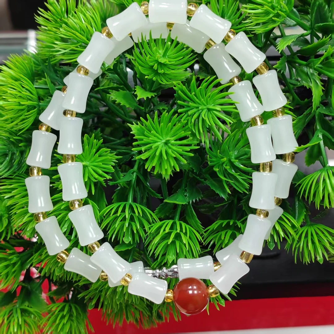 白月光鸿运当头玉石玛瑙单珠竹节项链