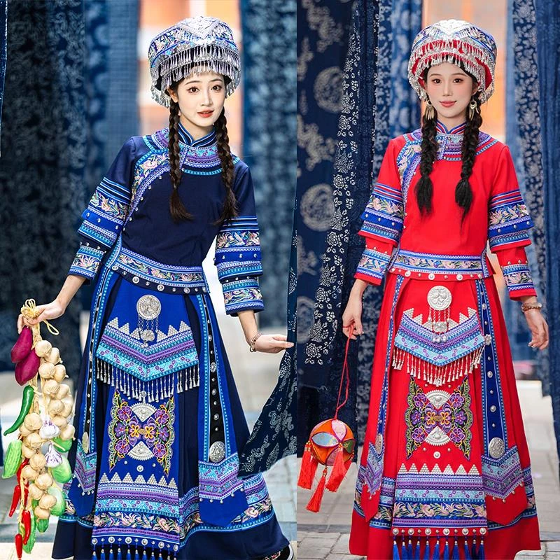 新款广西壮族苗族成人服装女款三月三少数民族舞蹈演出服饰长裙