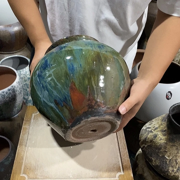 紫砂花盆口17高度25绿色888