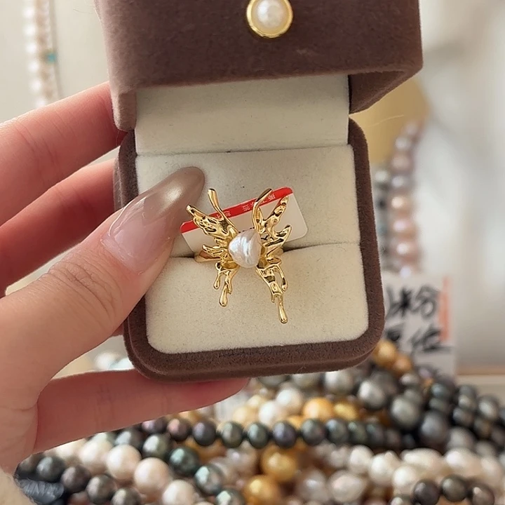 戒指银S925镶嵌海水珍珠3号