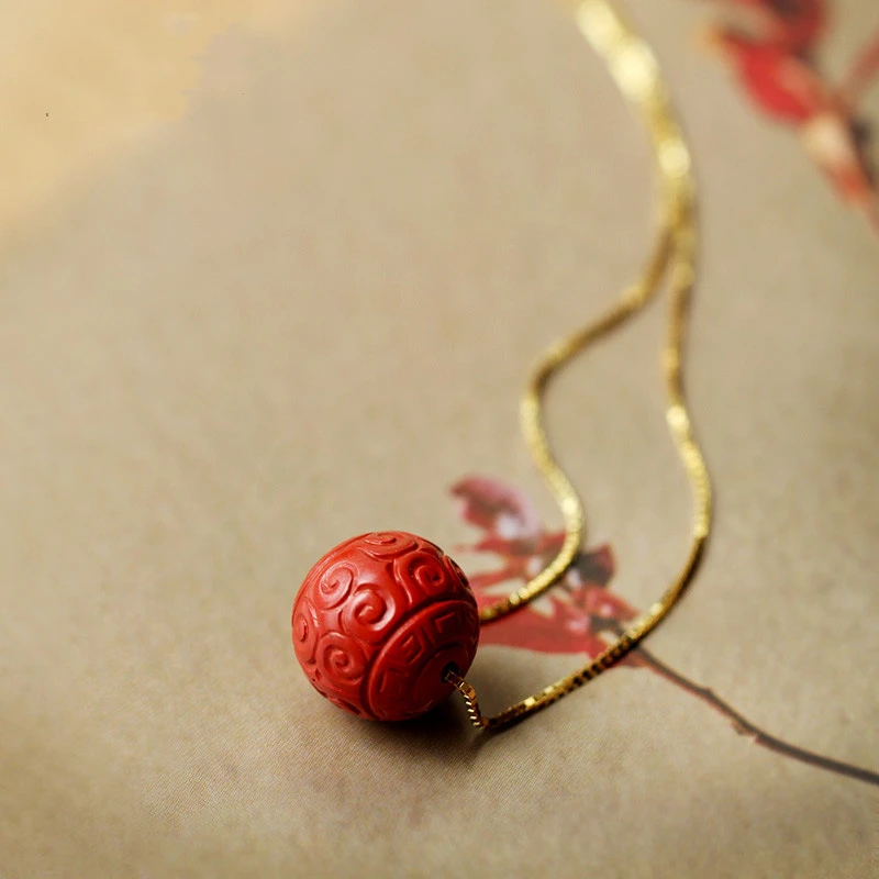 含辰砂工艺品高含量朱砂回纹珠吊坠12mm单珠女款项链锁骨链本命年