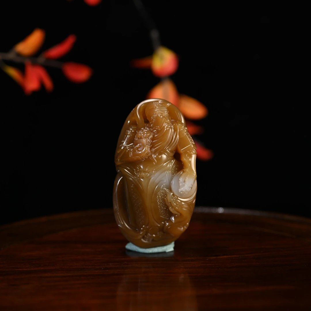 LOT8850和田玉且末糖关公挂件/杭拍