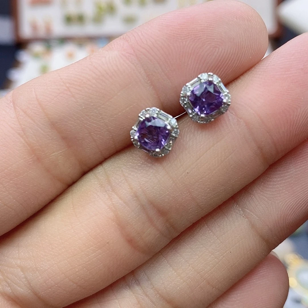 紫晶耳饰银S925镶嵌雯*