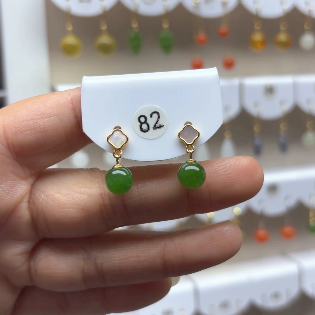 和田玉耳饰银S925镶嵌