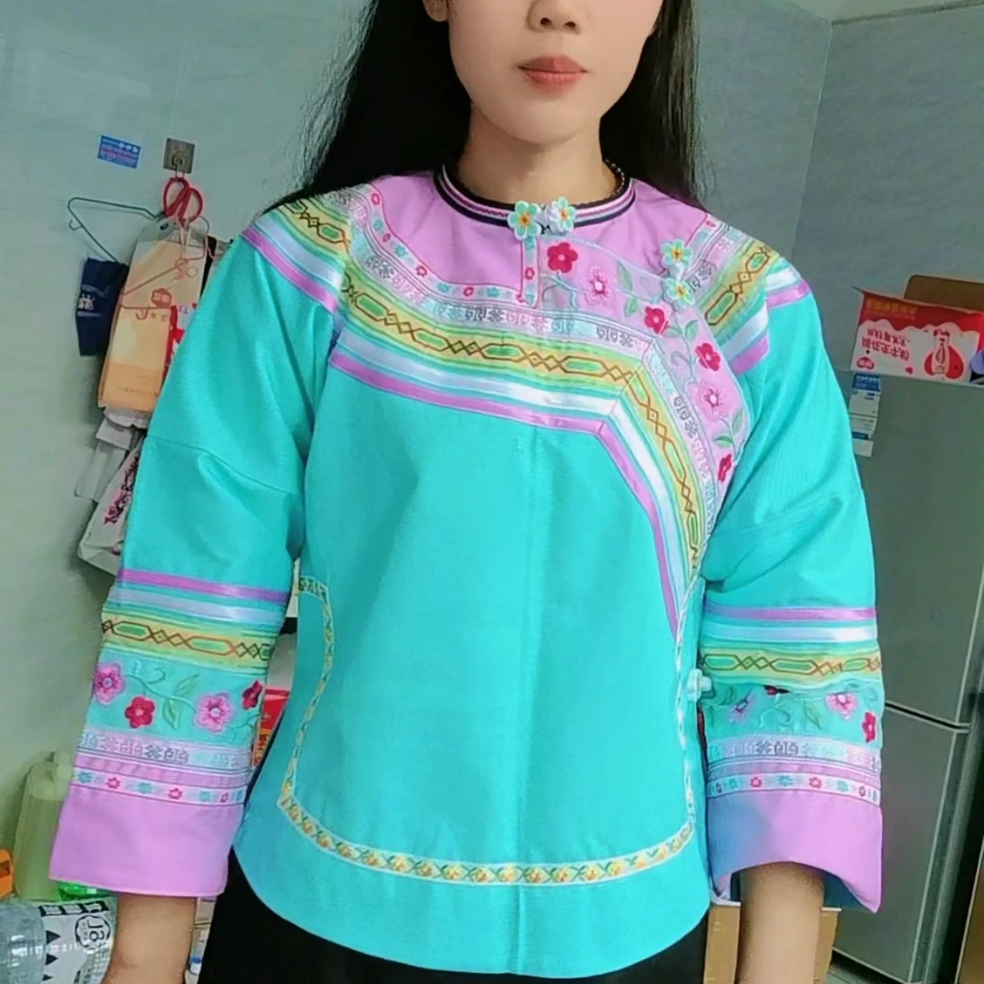 少数民族布依族服装上衣民族服长袖瑶族舞蹈服民族风紫色