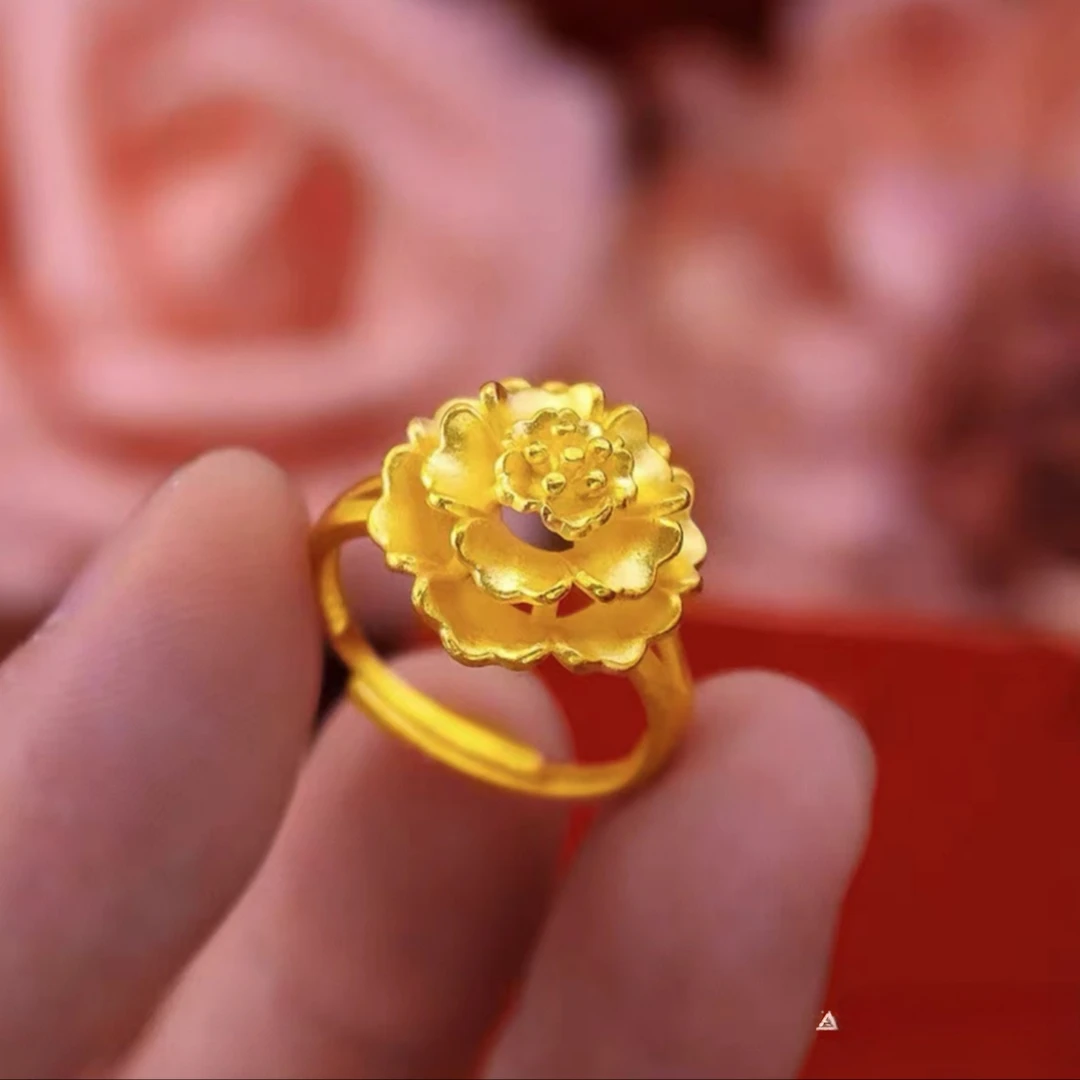 【万佳集团】 鎏世金GC3573021牡丹花戒指开口 时尚饰品