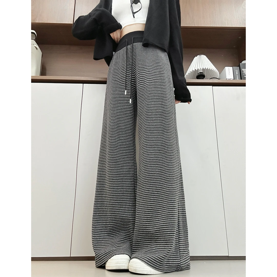 孕妇裤美式条纹宽松阔腿裤春秋2025新款高腰显瘦垂感直筒运动裤子