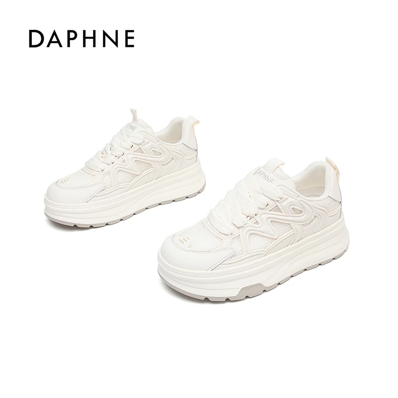 Daphne/达芙妮百搭小白鞋女款2025新款透气网面舒适厚底轻便板鞋