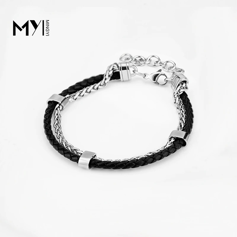 钛钢手链 双层皮绳手链个性潮轻奢小众简约高级设计感送男友礼物