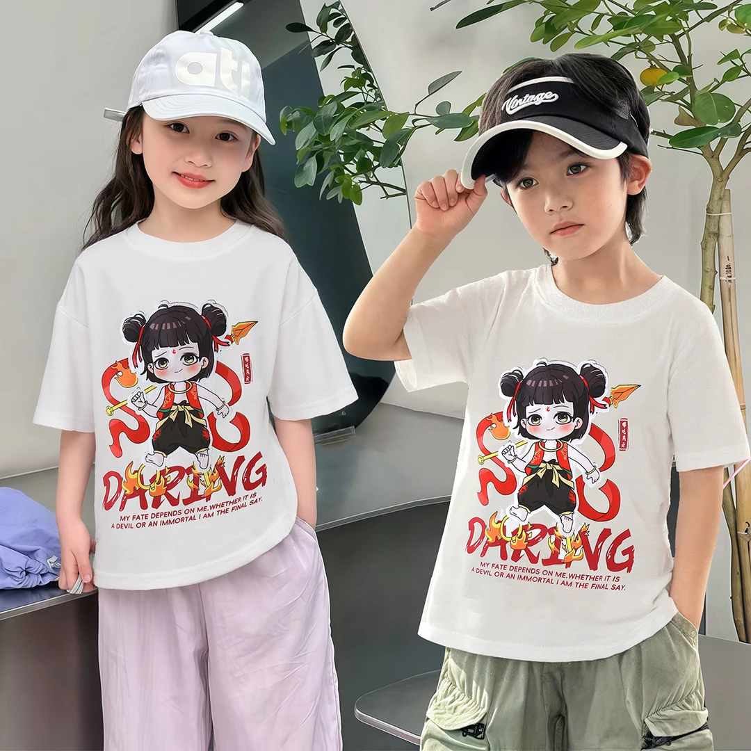 2025新款中小童中性宽松百搭休闲薄款冰凉透气哪吒亮灯T恤