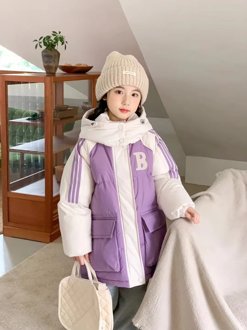 冬天抗寒服男女童秋冬保暖加厚连帽拼接立领休闲服B标