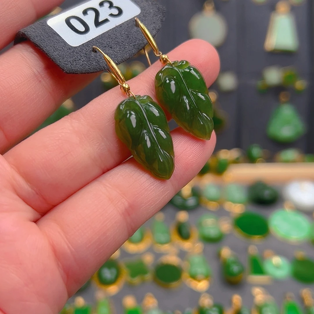 和田玉（黄玉）18K金镶嵌耳饰