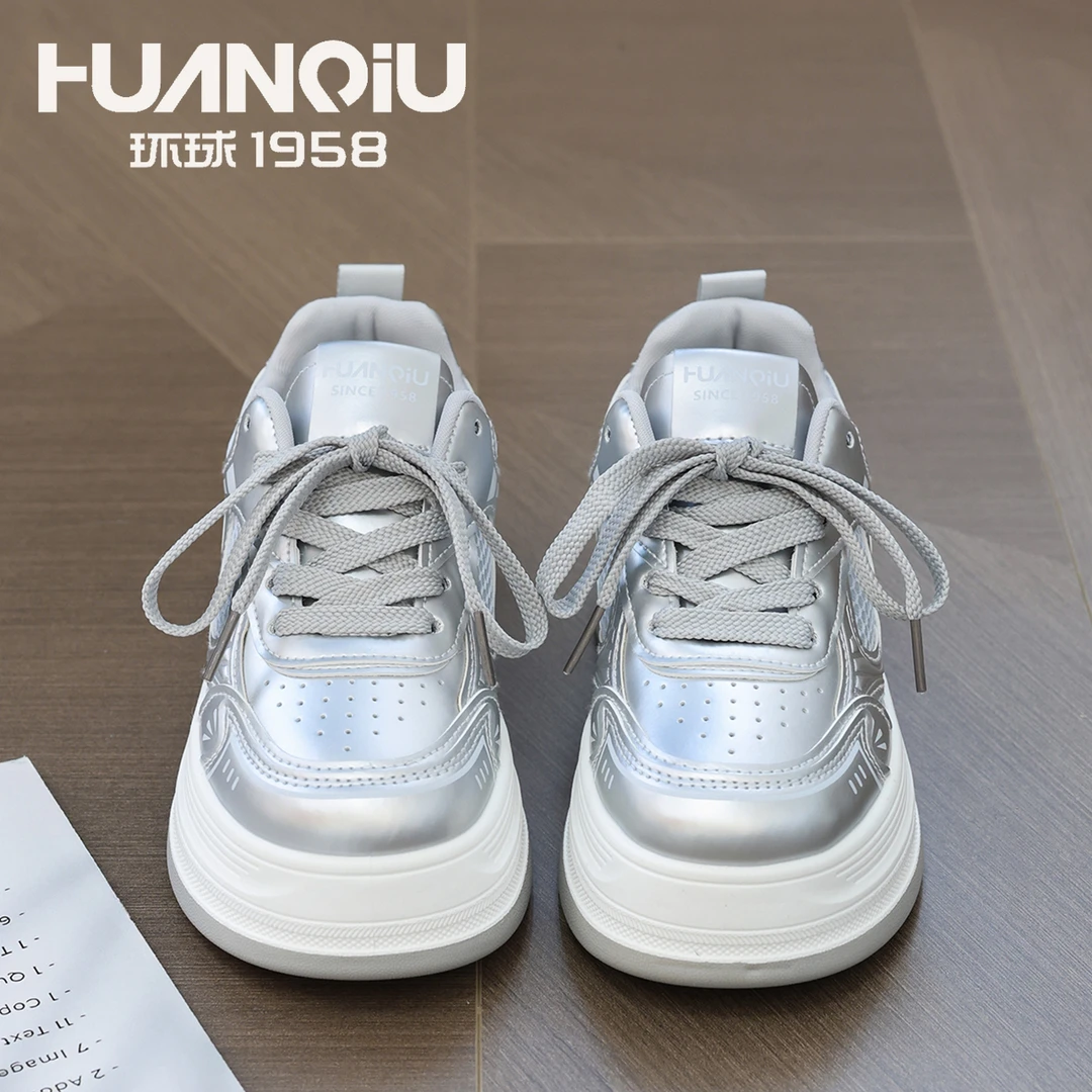HUANQIU/环球厚底小白鞋女百搭休闲2025夏季网面透气厚底休闲鞋