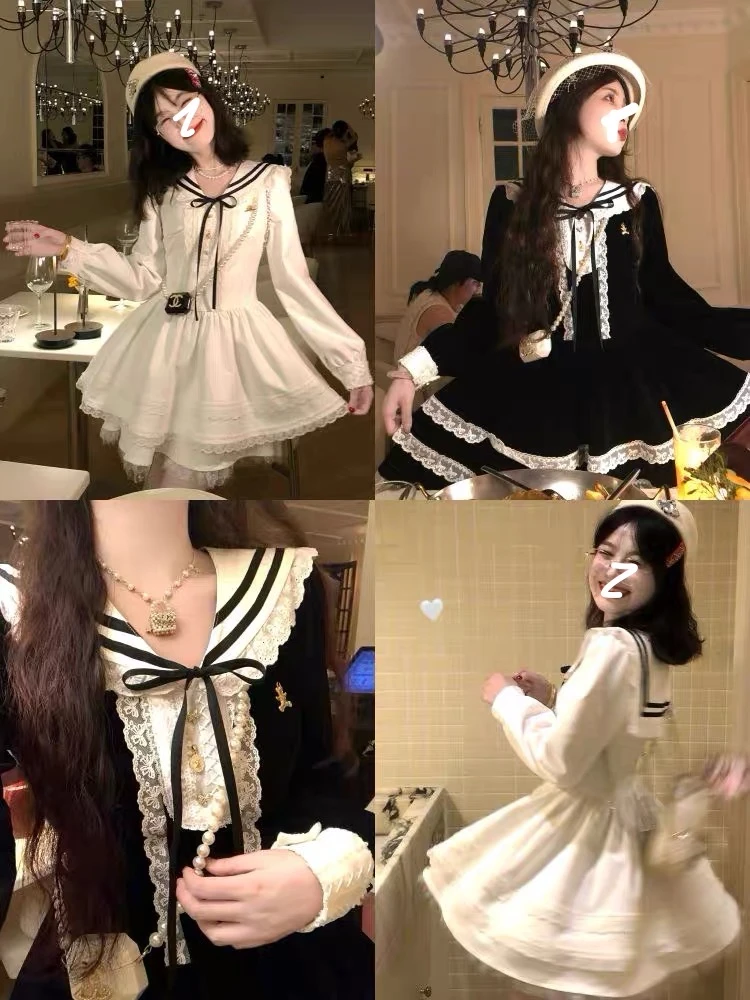 纯欲爱神"海军领学院风长袖蓬蓬裙约会公主裙tz