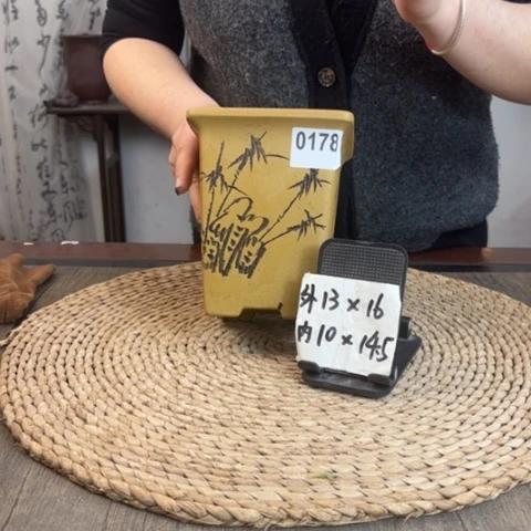 紫砂花盆青段签筒0178