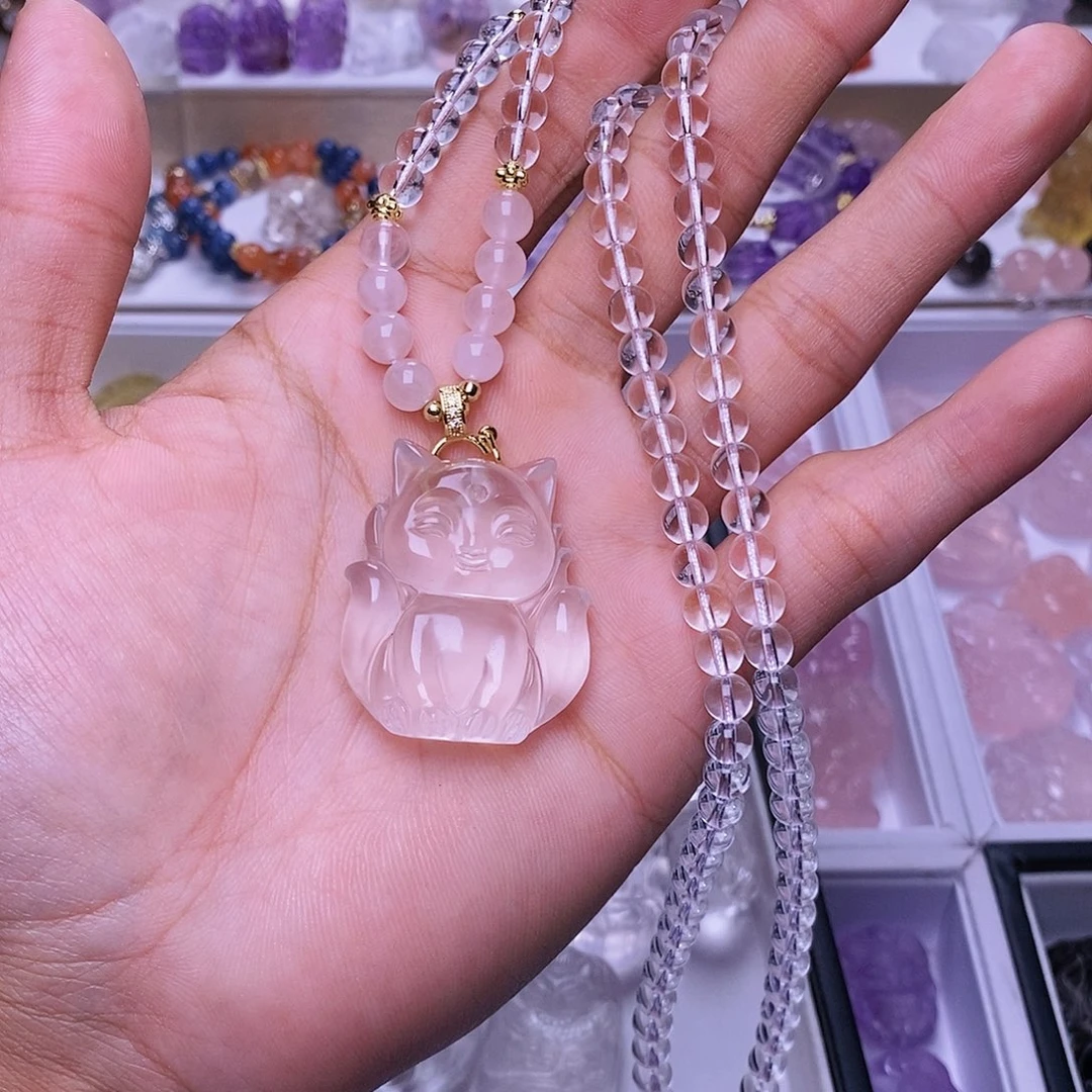 水晶颈饰未镶嵌白水晶小胖狐吊坠