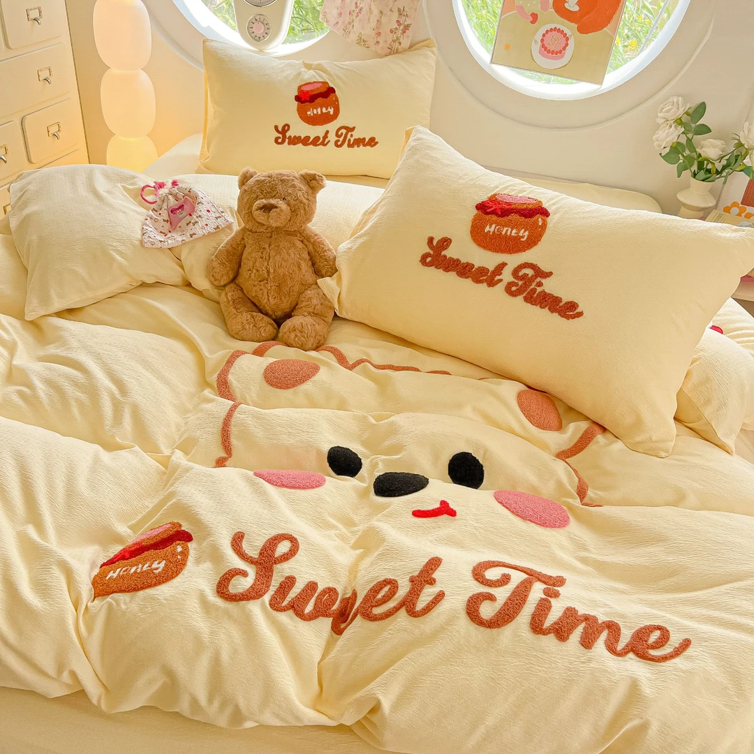 云感皱皱纱毛巾绣四件套床上用品夏季被套床单三件套家用双人被罩