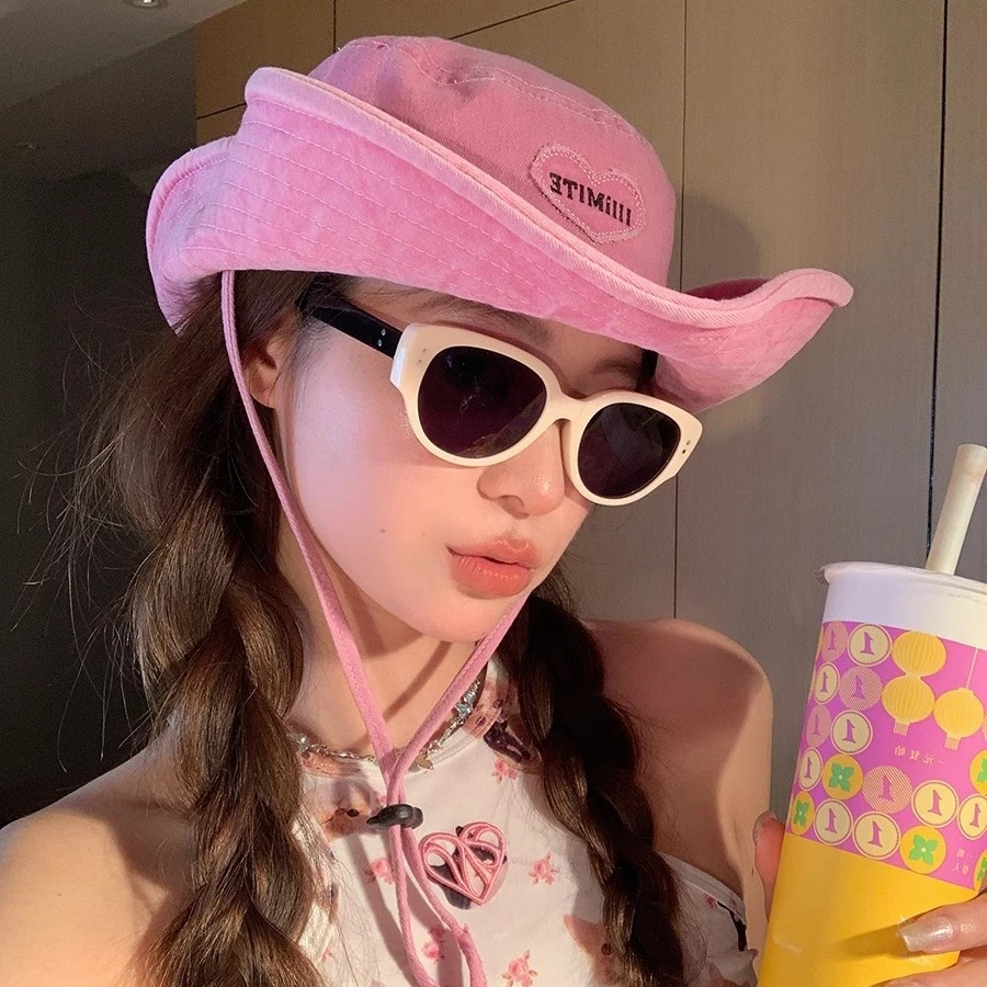 新店福利粉色系日式爱心盆帽新款春夏季女款户外防晒遮阳渔夫帽潮