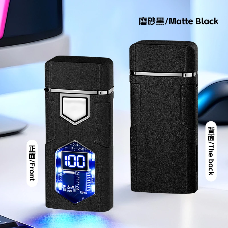 新款声控重力感应双火切换机甲防风充气打火机强大内核电量显示