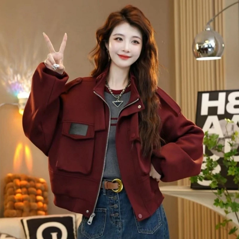 薄款秋冬洋气外套设计款安可拉卫衣外套宽松休闲百搭工装夹克上衣