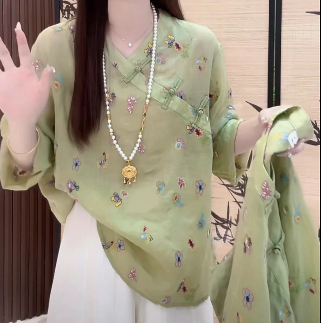 794-（现货+运费补贴）新款夏季宽松设计感新中式复古国风小衫上衣