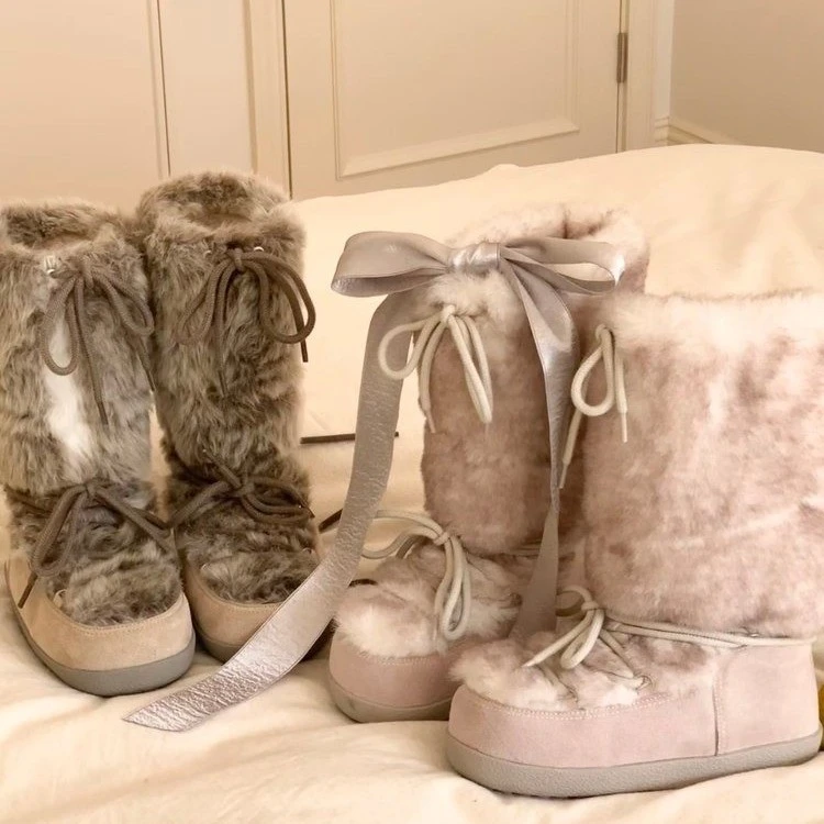 巨好看厚底东北长筒雪地靴女2025年新款冬季加绒防滑月亮靴毛毛靴