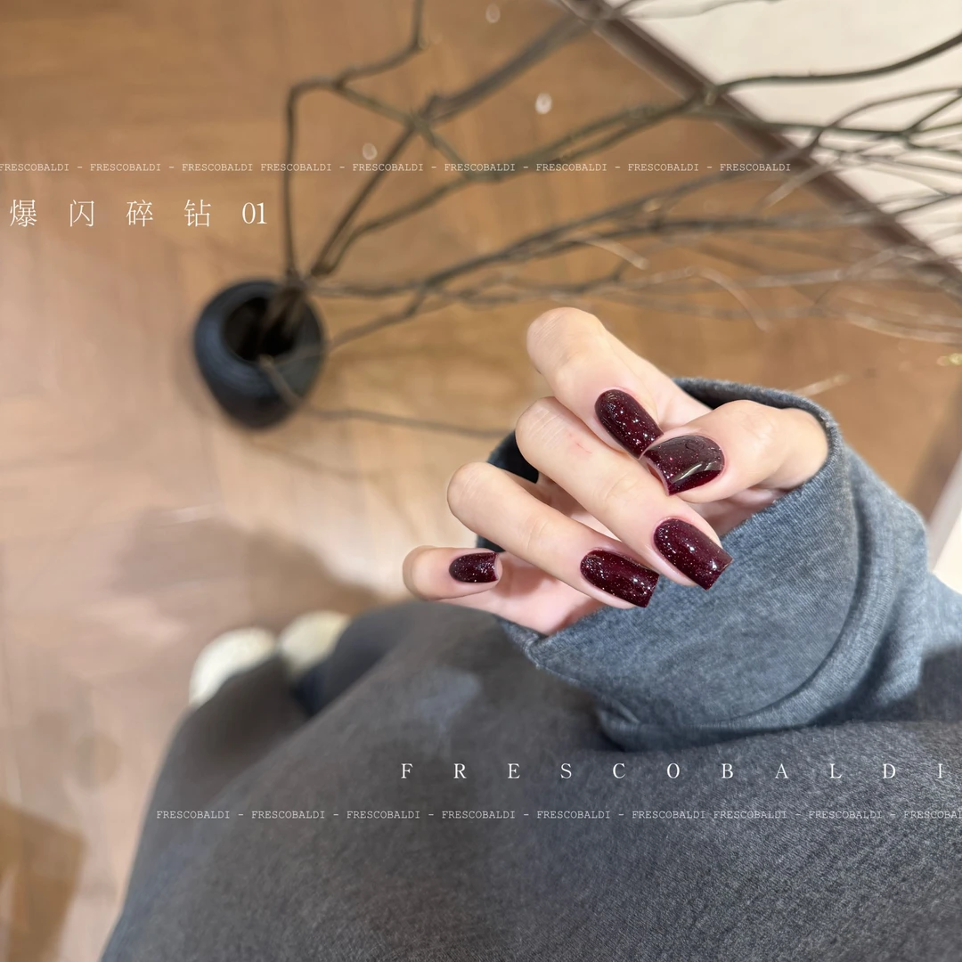 小颖美甲花思蝶爆闪碎钻01黑红碎钻胶牛奶瓶15ml（单色）甲油胶