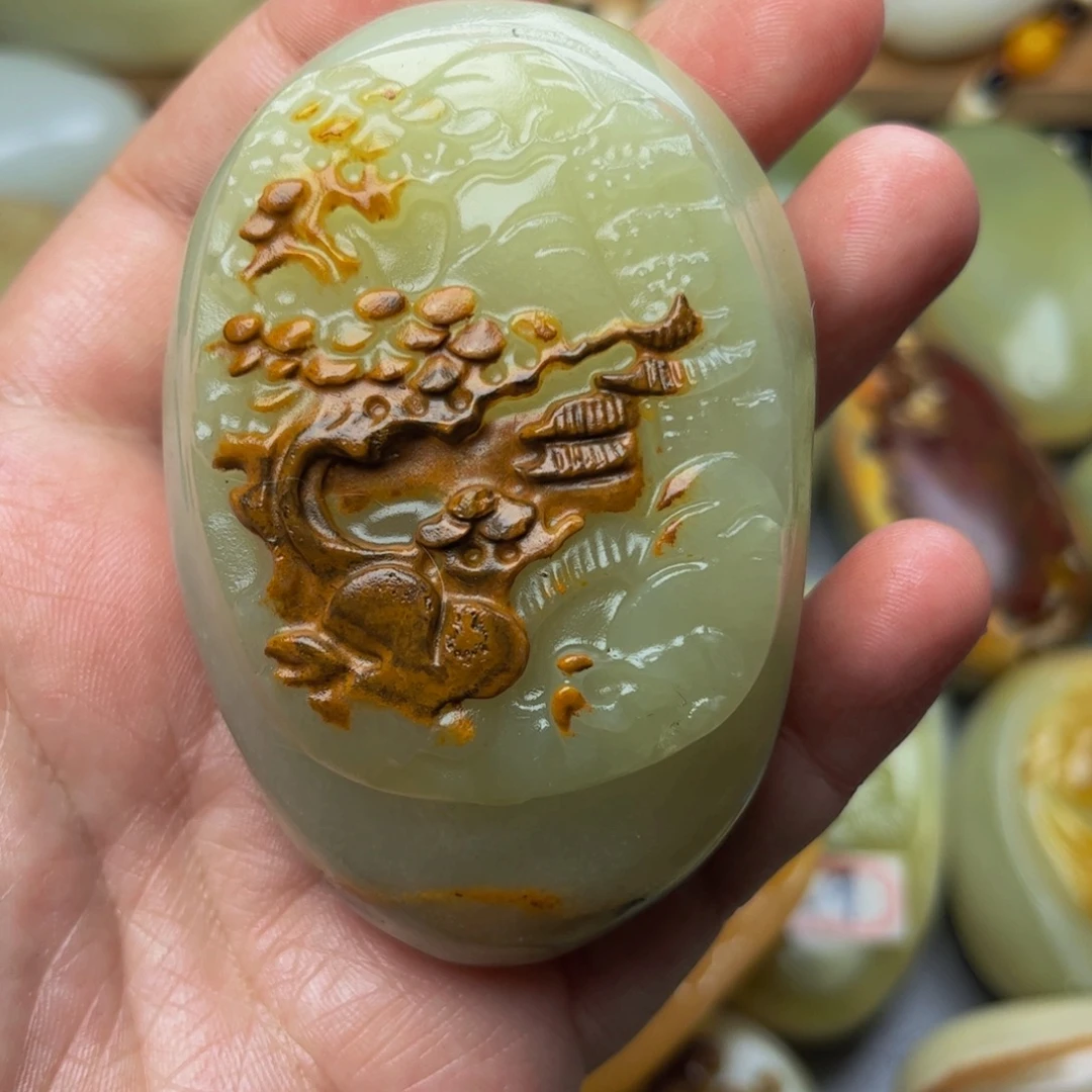 石材方解石手把件山水