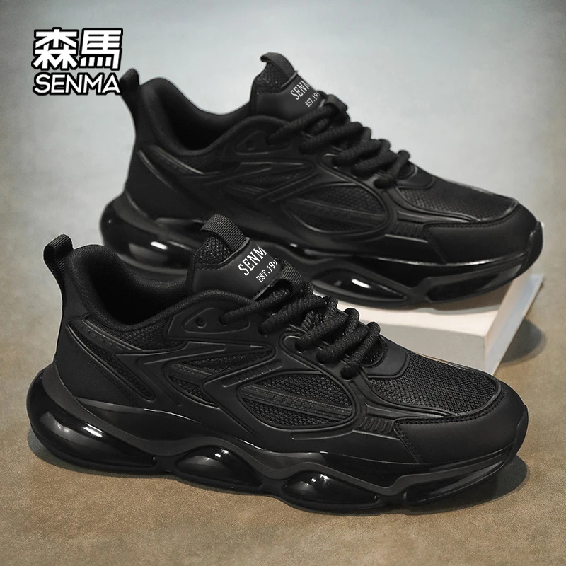 森马男鞋冬季新款网面透气运动跑步鞋男士黑武士气垫厚底休闲潮鞋