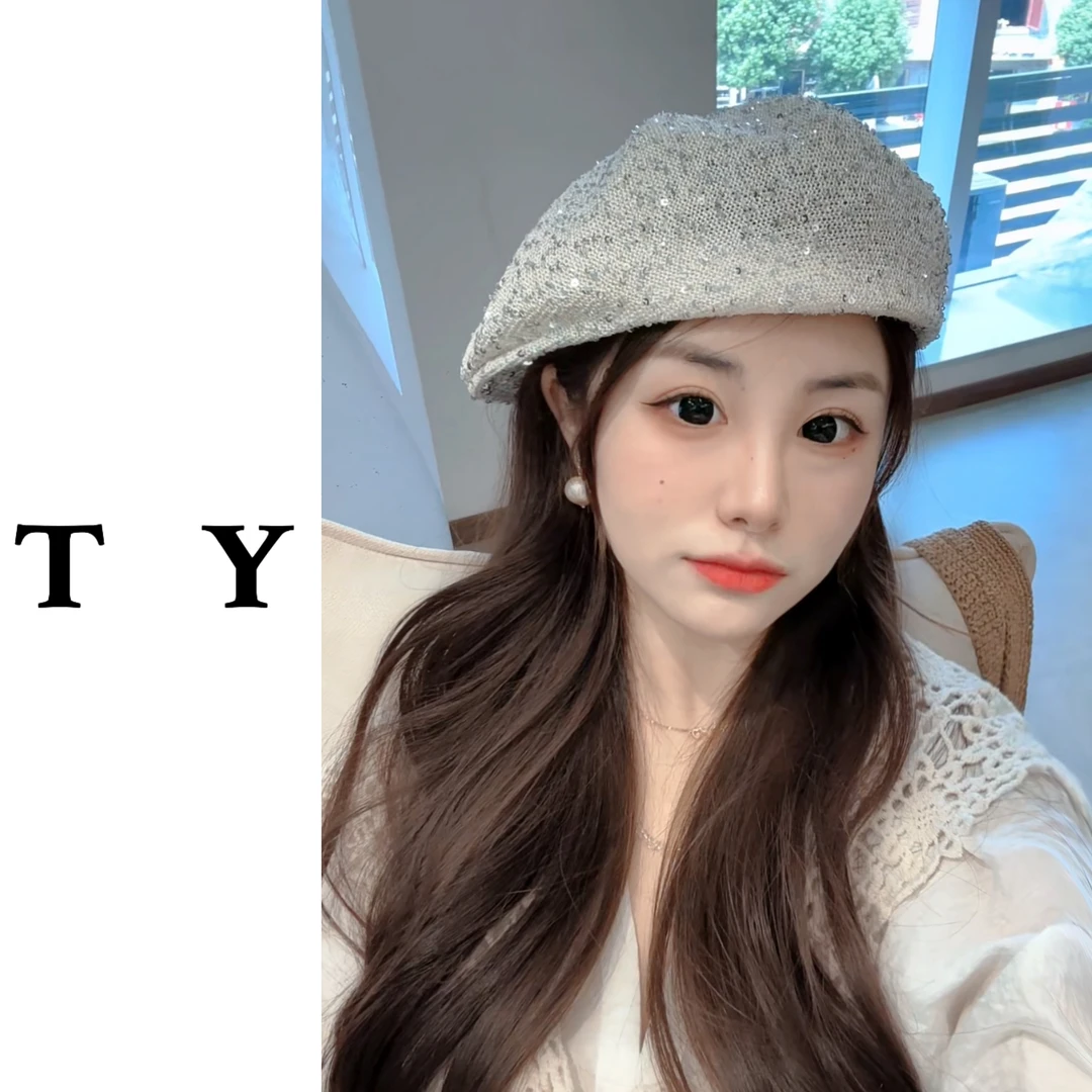 太一2025新款休闲复古优雅亮片贝雷帽女夏季出游遮阳前进帽显脸小