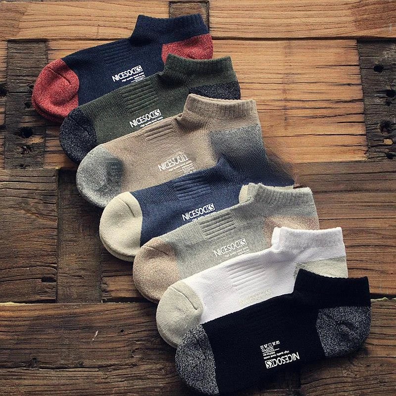 袜子男士短袜吸汗防臭棉袜秋冬季毛巾袜加厚毛巾底低帮毛圈运动袜